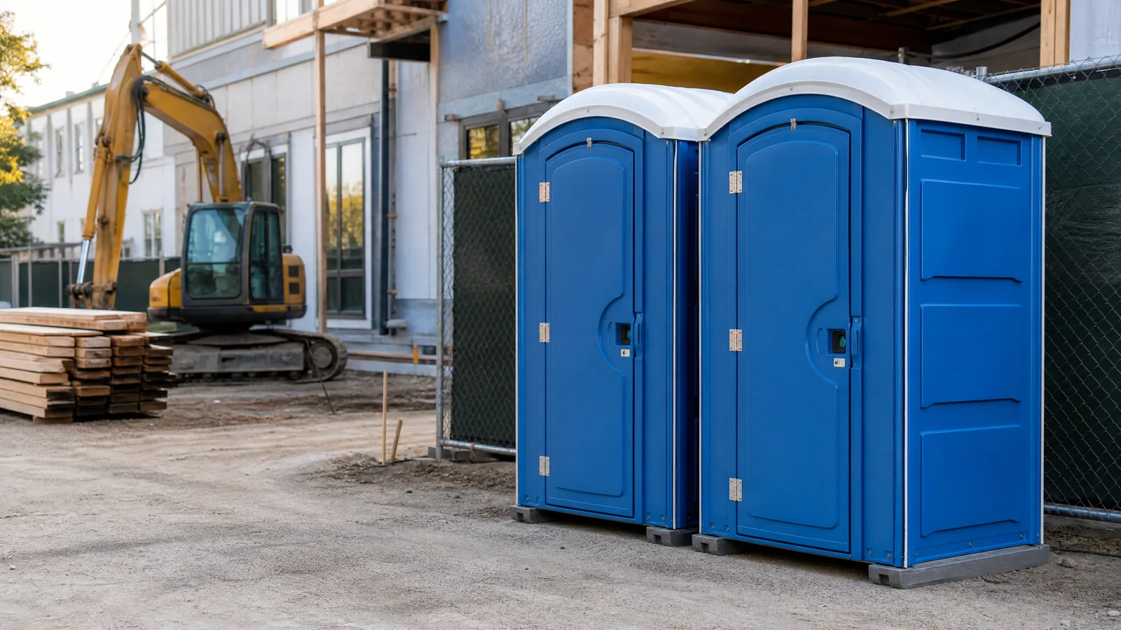 Portable restroom units placed near a construction area