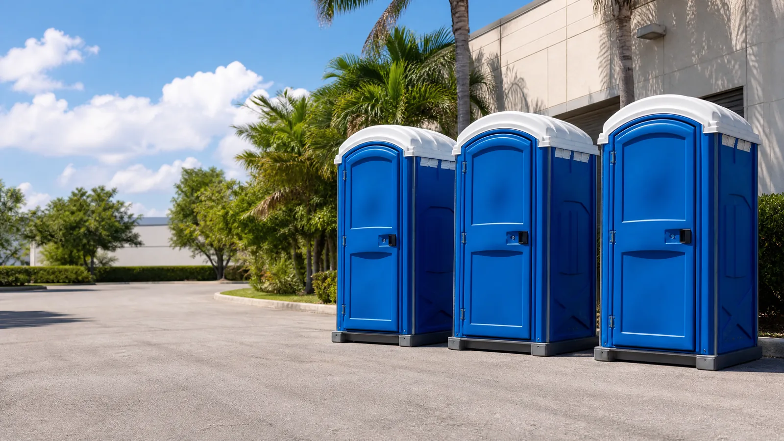 Clean portable restroom units prepared for rental planning in Hialeah